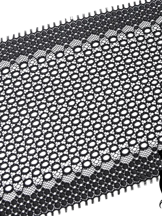 906 Кружево эластичное 19 см, перфорация, Италия, черный 170