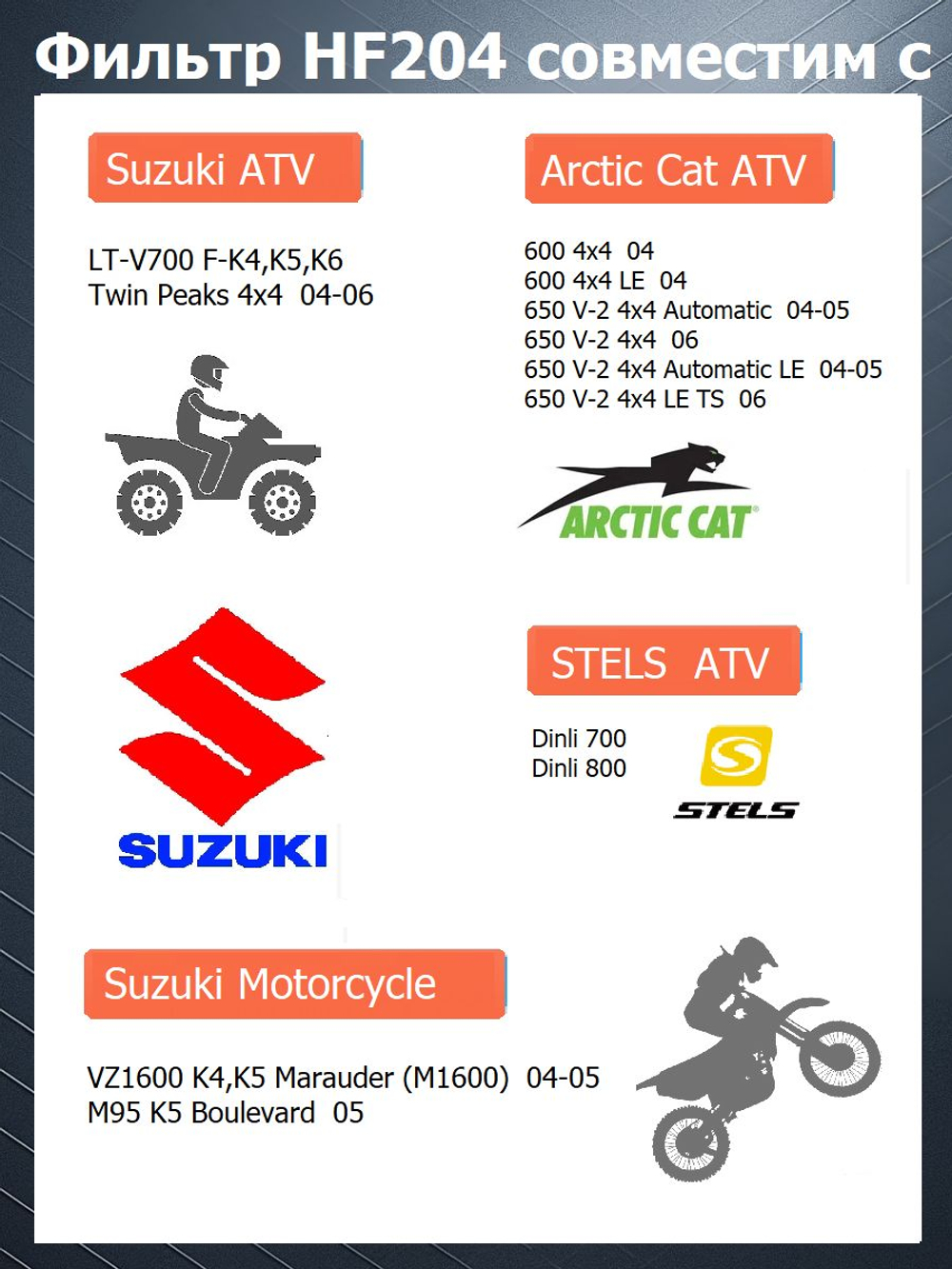 Фильтр масляный HF204 для Arctic Cat, Honda, Kawasaki, Stels Dinli, Yamaha, Mercury, лодочного мотора, квадроцикла, мотоцикла