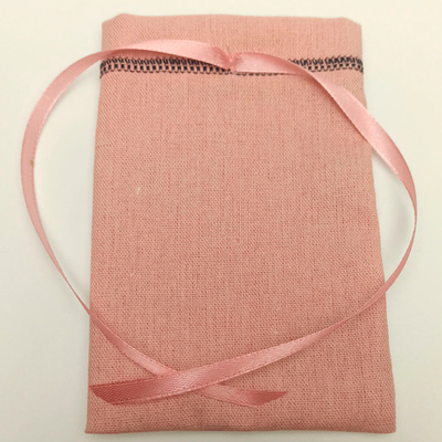 Мешочек 10х15 см. из льна пудрово-розового цвета с атласными ленточками (тип 2 )
