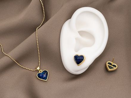 Серьги-гвоздики "Сердце" 10,5мм, лазурит