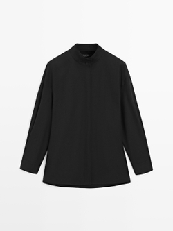 Massimo Dutti Рубашка с высоким воротником и ремешком, черный