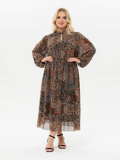 Шифоновое платье с воротником, принт индийский