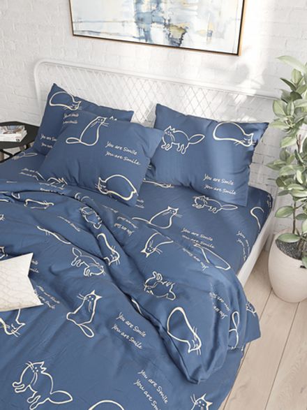 Пододеяльник Сказка "Котики" евро на молнии 200х215 см, перкаль