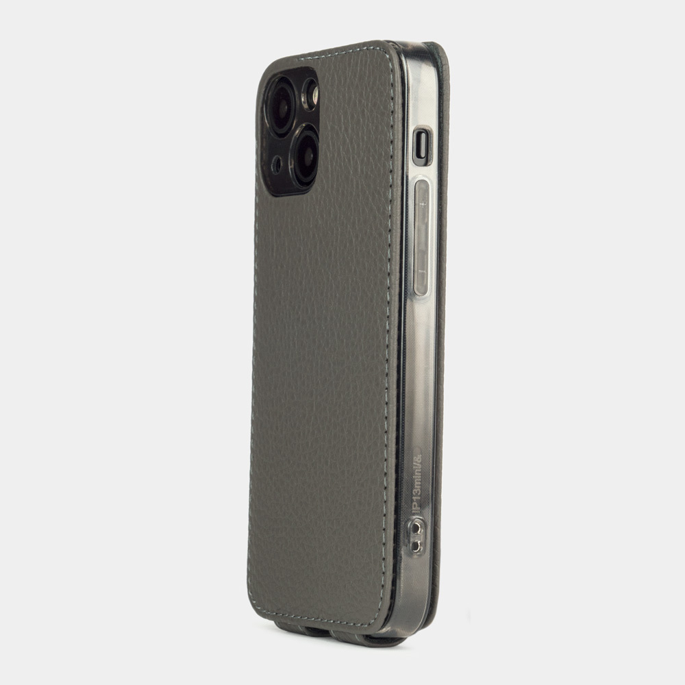 Чехол кожаный для iPhone 13 Mini серого цвета