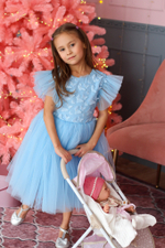 Нарядное пышное платье "Бабочки", цвет голубой