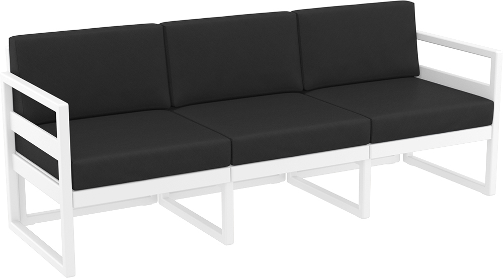 Диван пластиковый трехместный с подушками Siesta Contract Mykonos XL, белый, черный