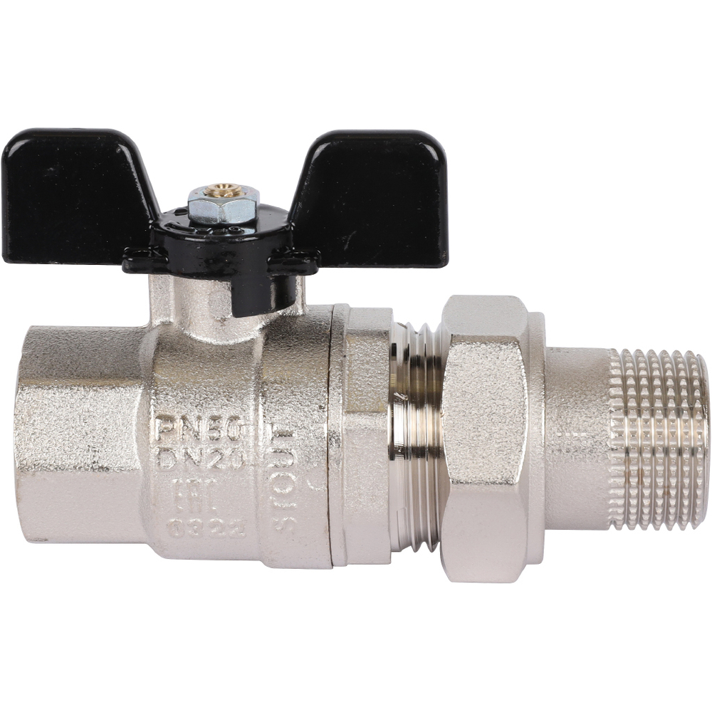Кран шаровой STOUT полнопроходной 3/4" с американкой (бабочка)