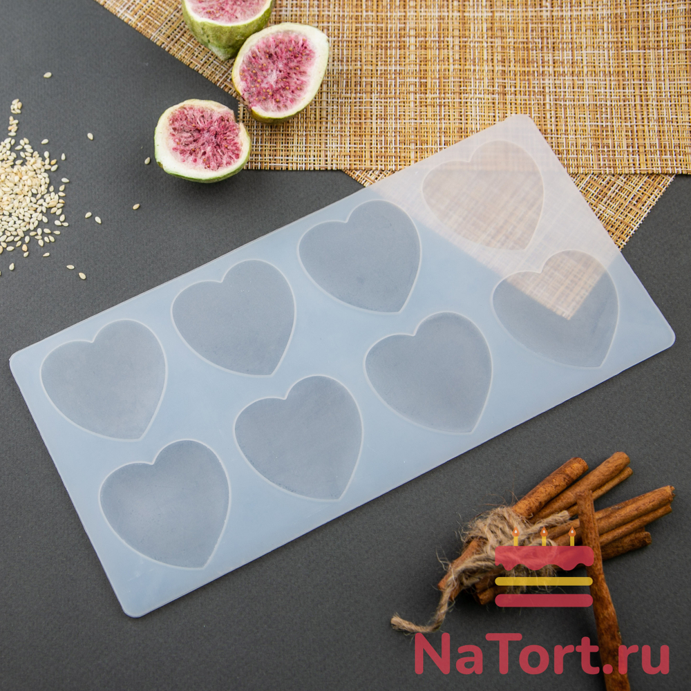Силиконовый мат для отливки шоколада «Большие сердечки»