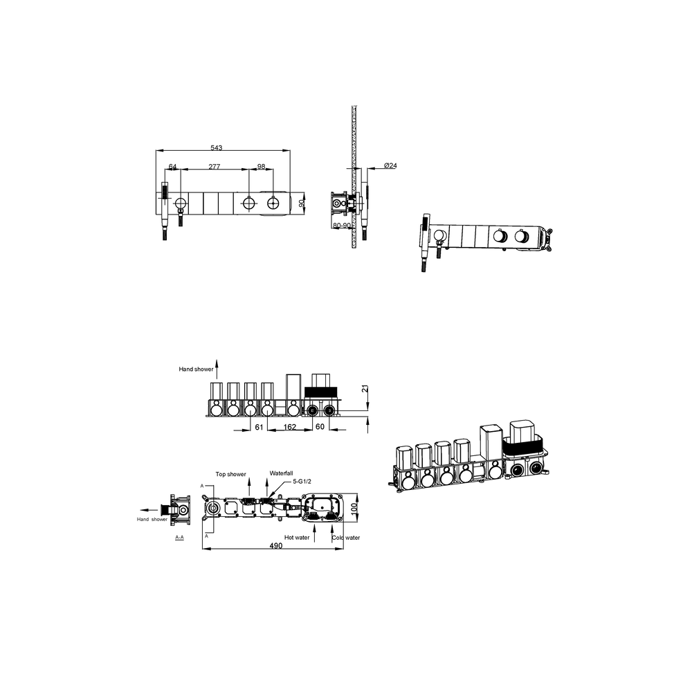 Встраиваемый смеситель для душа и ванны Boheme ZODIAC TERMO 133-SYS-CR с ручным душем, CHROME