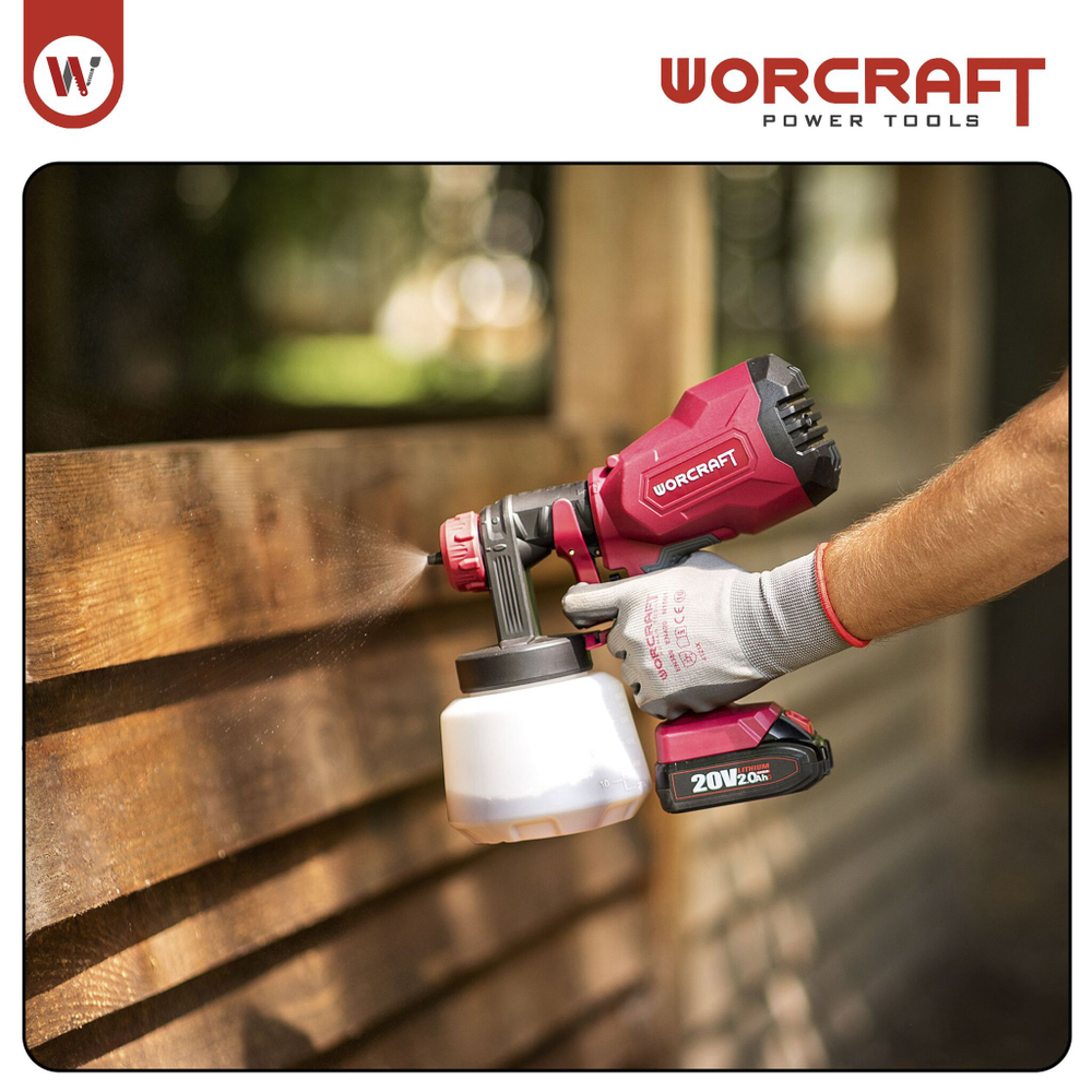 WORCRAFT Краскопульт электрический аккумуляторный для компрессора, распылитель садовый, 20 V, 250 Вт, 1000мл, 70 DIN( Без АКБ и СЗУ)