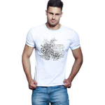 Белая мужская футболка с принтом в виде чоппера (Размер: XL) (Цвет: белый)