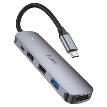 Мультипорт Hoco HB27 Type-C to 1xUSB 3.0 2xUSB 2.0 HDMI Type-C Серый