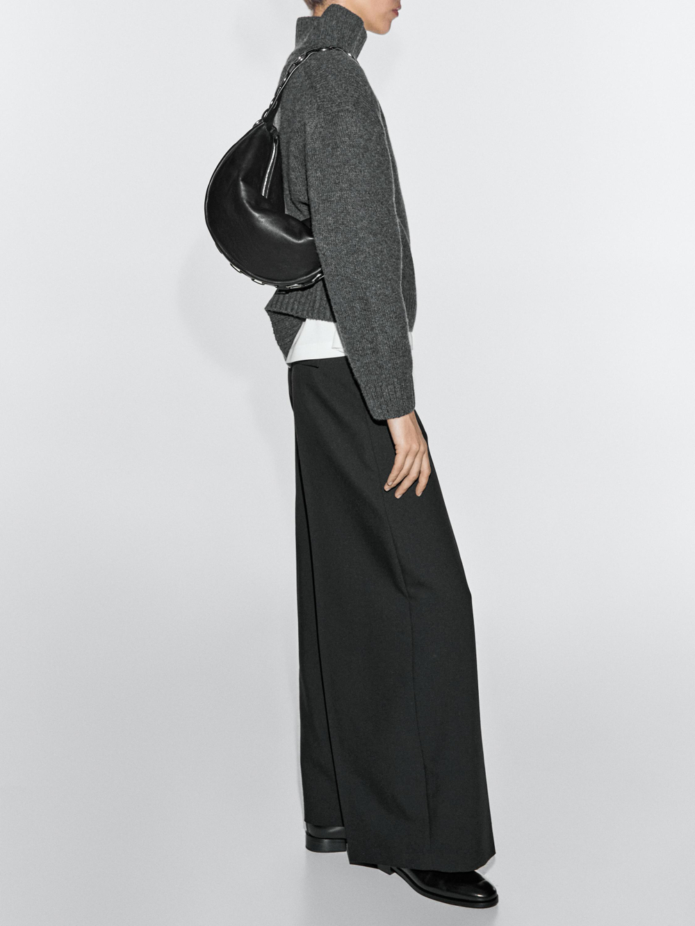 Massimo Dutti Сумка из кожи наппа с люверсами, черный