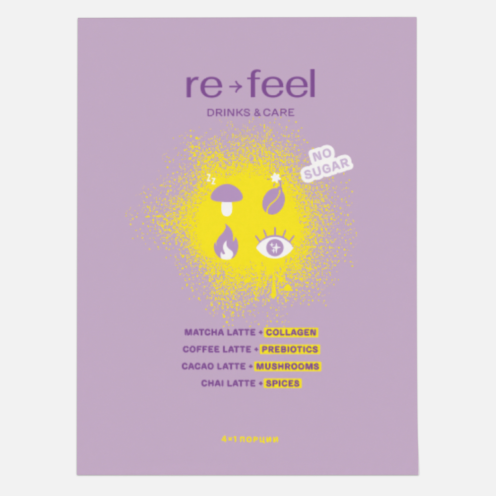 RE-FEEL Ассорти матча + кофе + какао + чай (саше 4шт)