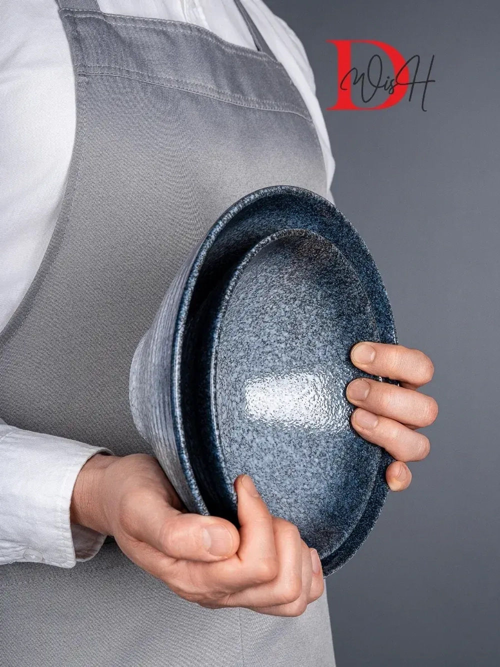 Набор посуды 2 тарелки глубокие синие фарфор салатник 20 см