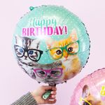 Шар (18''/46 см) Круг, С Днем Рождения (милые котята), 1 шт.