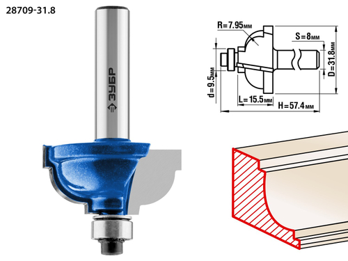 ЗУБР 31,8x17мм, радиус 8мм, фреза кромочная калевочная №7