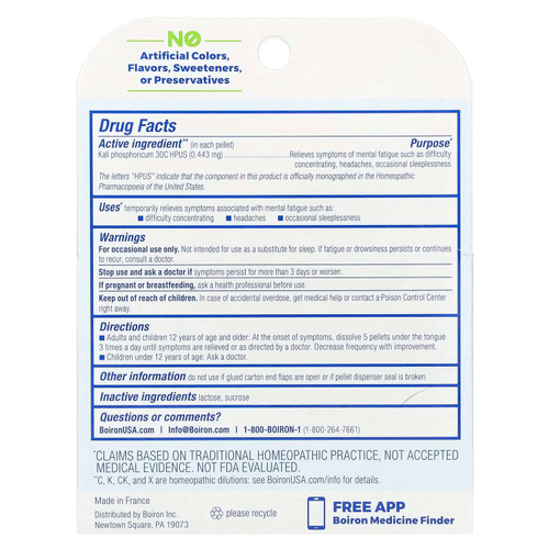 Boiron, Kali phosphoricum, средство для снятия умственной усталости, гранулы для рассасывания, 30C, 3 тюбика, прибл. 80 гранул в каждой
