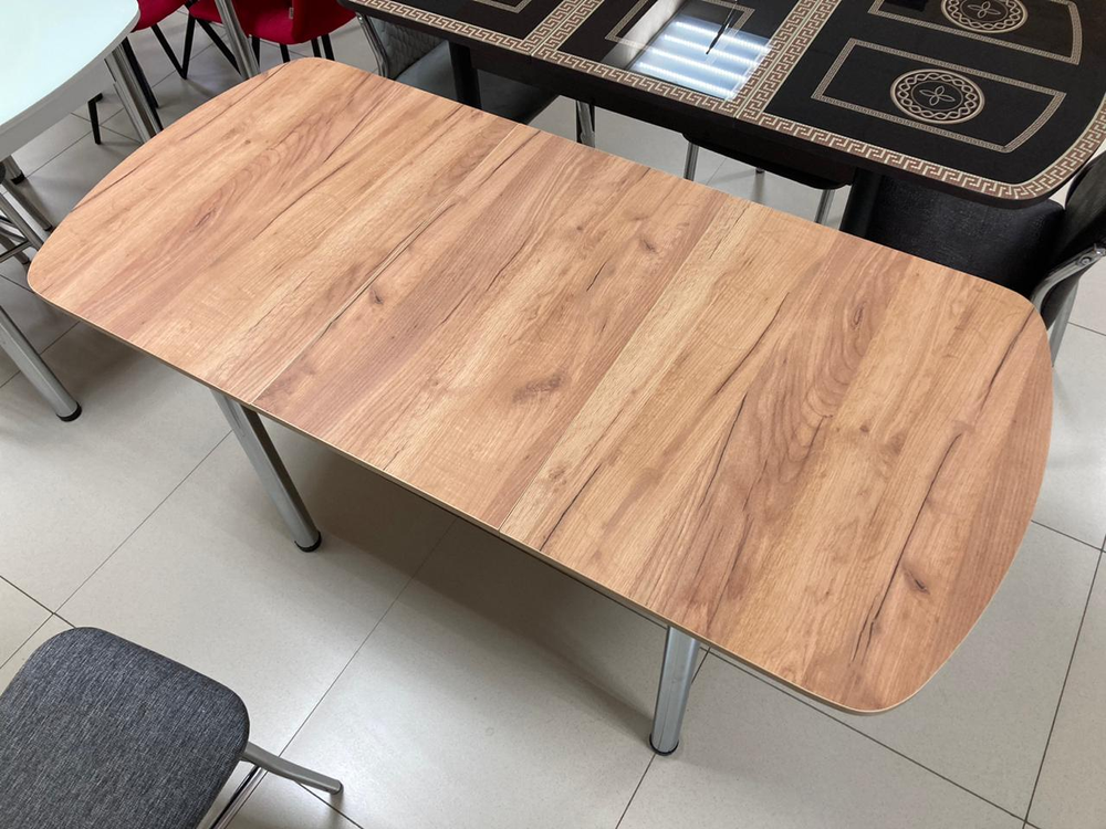 Стол разд ЛДСП подстолье прямое хром Царг.пояс дуб крафт золотой Ст-ца дуб крафт золотой