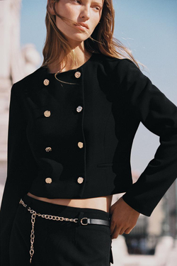 ZARA КОРОТКИЙ ДВУБОРТНЫЙ БЛЕЙЗЕР, ЧЕРНЫЙ