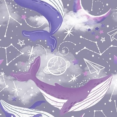 волшебные киты на сиреневом фоне