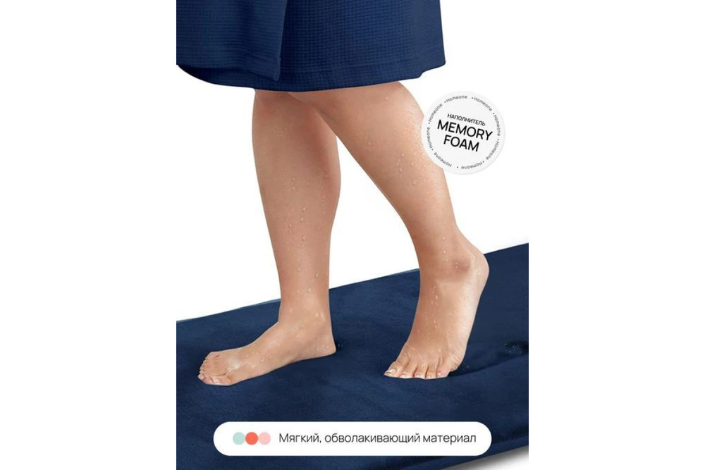 Набор ковриков для ванной и туалета с эффектом памяти Home One 51х81, 51х61 U-shape, тёмно-синий