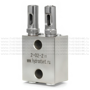 2-02-2П - Питатель модульного исполнения для двухлинейных смазочных систем с рабочим давлением 200 бар, количество выходов 2, максимальная доза на выход 2 мл/цикл, с регулятором и индикатором