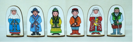 Набор кукол на подставке Семья казахская, 6 штук, фанера
