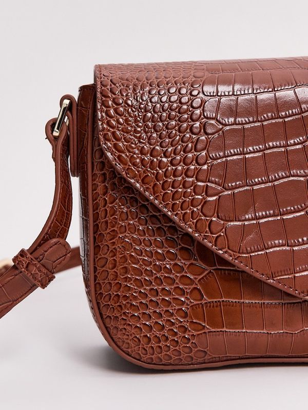 Сумка из кожи с тиснением под крокодила, коричневый