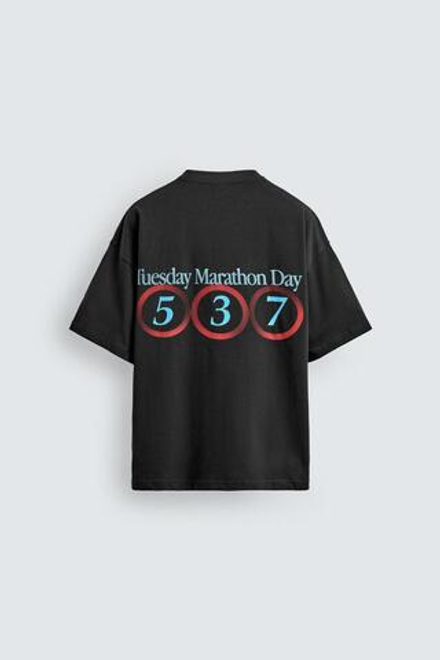 ZARA ФУТБОЛКА С ЭФФЕКТОМ ПОТЕРТОСТИ И НОМЕРАМИ, ЧЕРНЫЙ