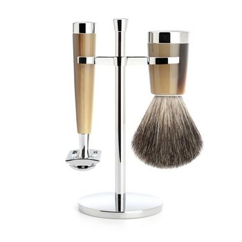 Бритвенный набор MUEHLE LISCIO, смола, цвет рога, натуральный барсучий ворс, Т-образная бритва (S 81 M 142 SR)