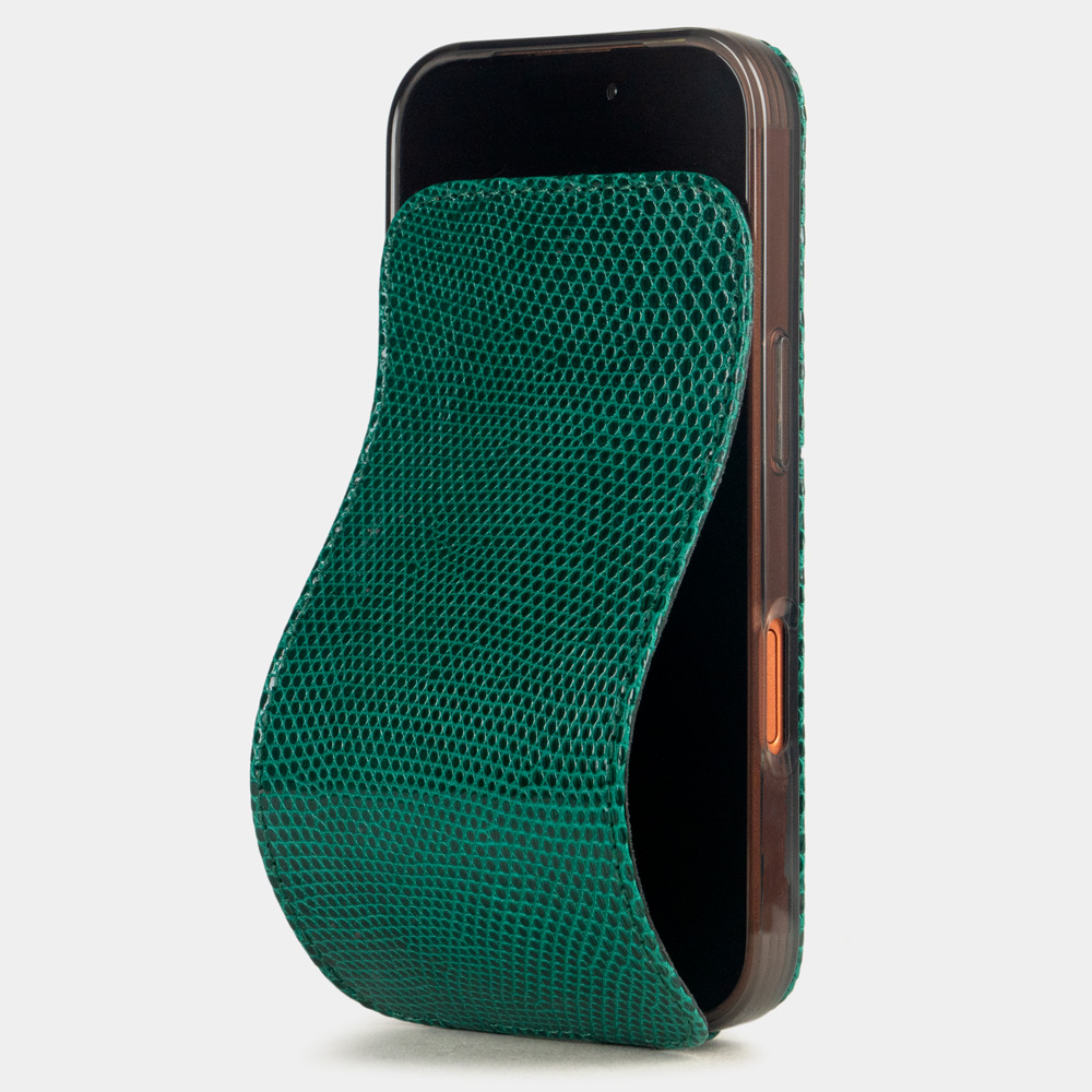 Кожаный чехол для iPhone 17 Pro, ящерица зеленого цвета