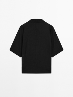 Massimo Dutti Свитер с рукавом «летучая мышь» и воротником-поло, черный