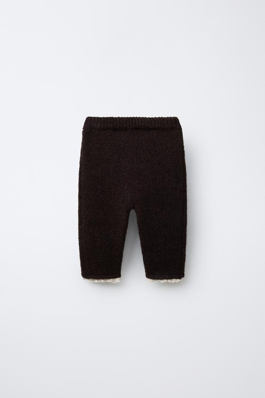 ZARA ТРИКОТАЖНЫЕ ЛЕГИНСЫ С КРУЖЕВОМ, КОРИЧНЕВЫЙ