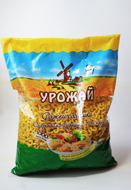 Макаронные изделия Рожки соломка Урожай 1000г