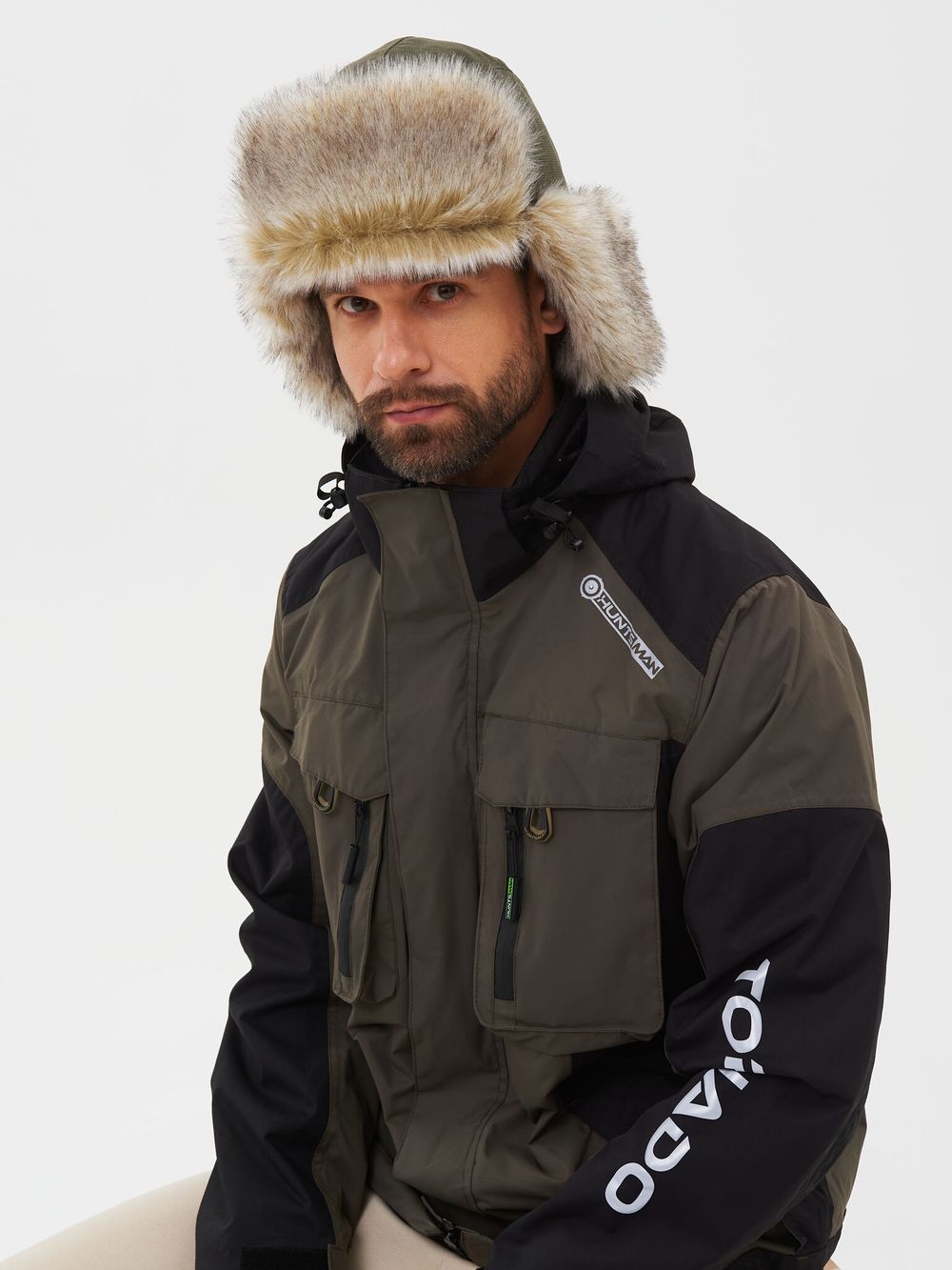 Шапка ушанка зимняя Горка-Люкс ткань Исландия цвет Хаки