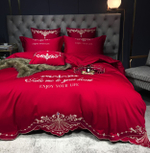 Постельное белье Сатин Гладкокрашеный Вышивка Делюкс на резинке DHCR002