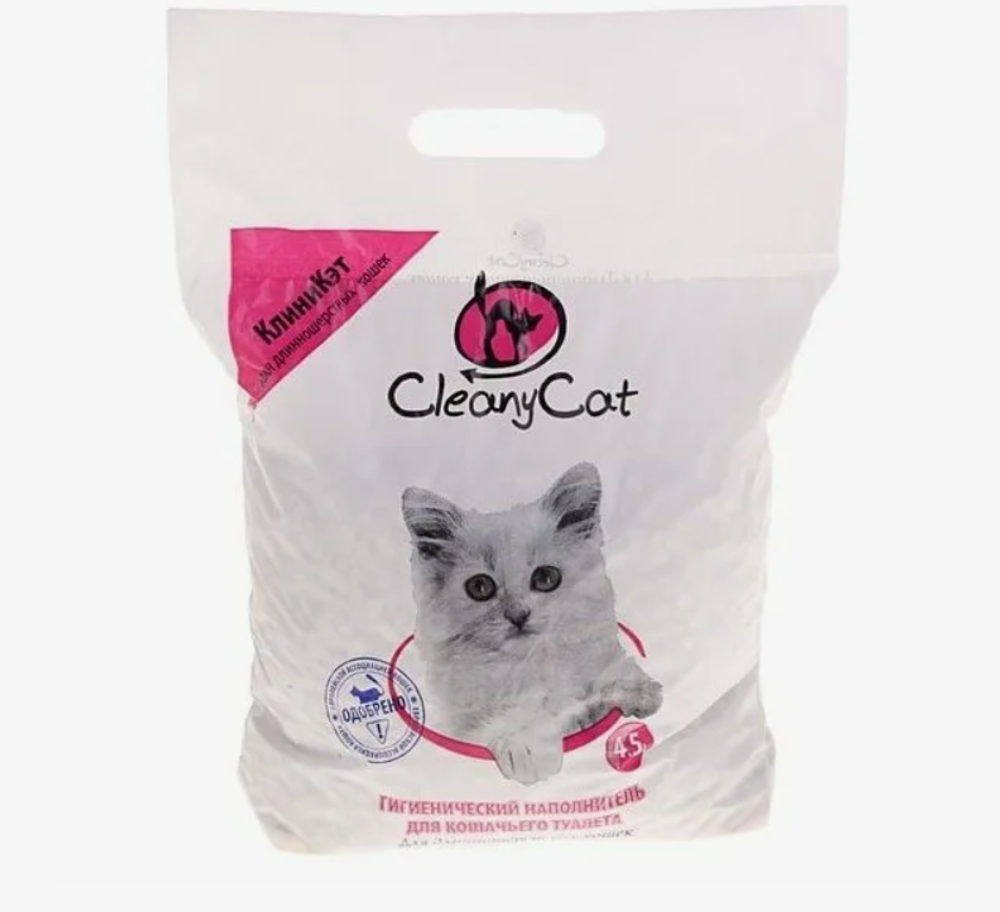 Наполнитель минеральный впитывающий  д/длинношерстных кошек "CleanyCat", 4,5 л