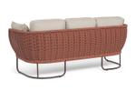 "Фиджи" диван 3-местный плетеный из роупа, каркас алюминий коричневый (RAL8016) муар, роуп красный (8372) круглый tex, ткань Mossle бежевая