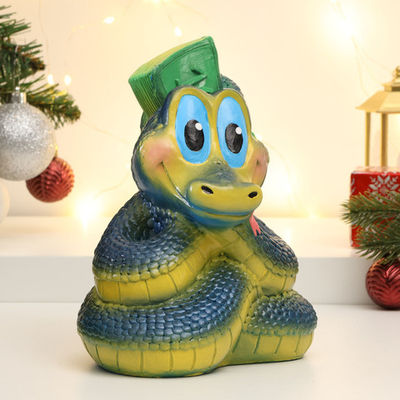 Копилка "Змея с пачкой денег" синяя, 20 см. 10635972