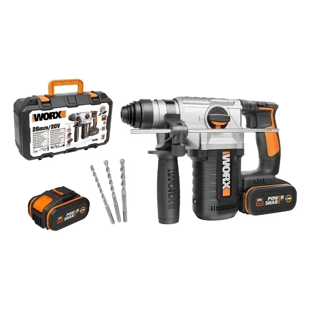 WORX WX392 аккумуляторный перфоратор (2 x 4 Ач, ЗУ)