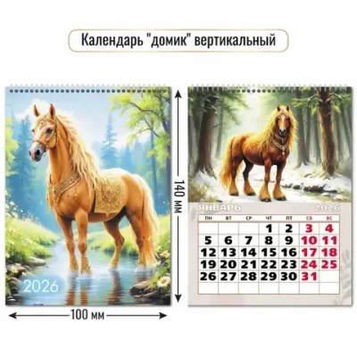 Календарь-домик вертикальный 2026 символ года Величественные кони