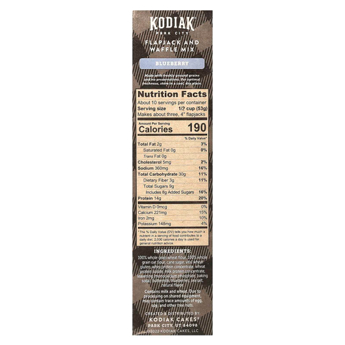 Kodiak Cakes, Power Cakes®, смесь для лепешек и вафель, голубика, 510 г (18 унций)