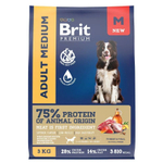 Корм для собак сухой BRIT PREMIUM с индейкой и телятиной для собак "Dog Adult Medium", 3 кг