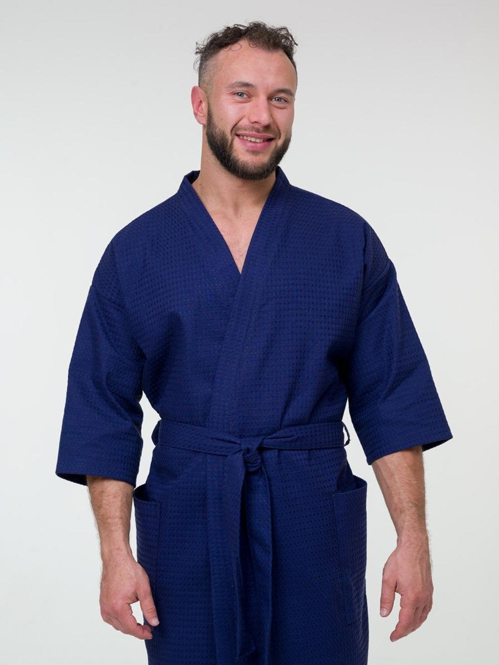 Халат для бани вафельный 48-50 темно-синий