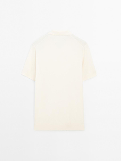 Massimo Dutti Поло из трикотажа с коротким рукавом и фактурной отделкой, натуральный, кремовый