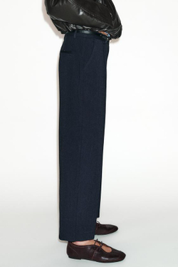 ZARA ПРЯМЫЕ БРЮКИ С ПОЯСОМ, МОРСКОЙ СИНИЙ