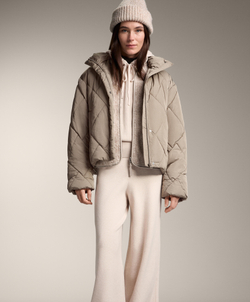 Oysho Вязаный джемпер в рубчик с капюшоном и приталенной талией, каменный