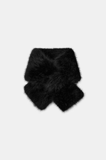 ZARA ОДНОТОННЫЙ ШАРФ ИЗ ИСКУССТВЕННОГО МЕХА, ЧЕРНЫЙ