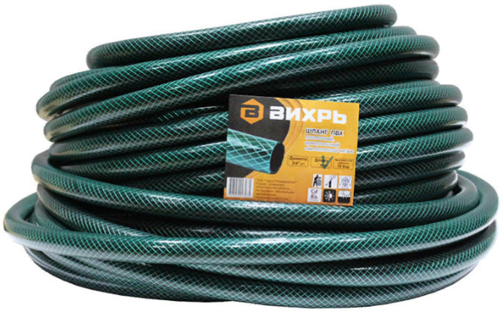 Шланг ПВХ трёхслойный армированный 3/4 50м зелёный Вихрь